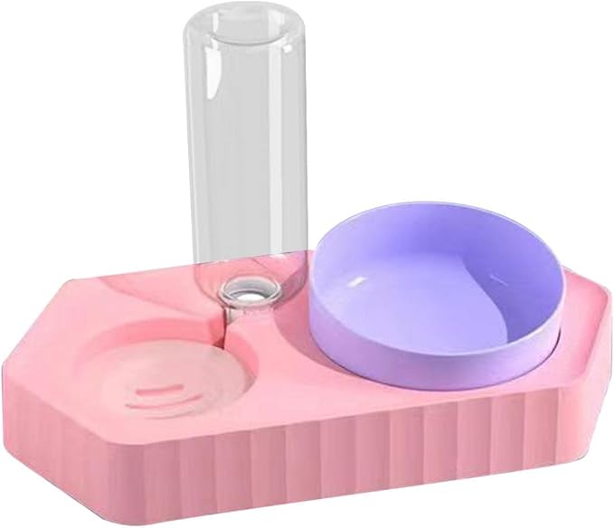 Dog Bowls Drinking Food Container Wet and Dry Food Bowls Set Pet Feeding Station Automatic Pet Feeder for Cats Dogs Supplies, Double Pink
