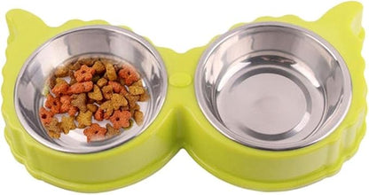 Cat Bowls and Dishes Dog Bowl Large Size Double Dog Bowl Stainless Steel Water Food Bowls Feeder Solution for Dogs Cats Pet Supplies Green