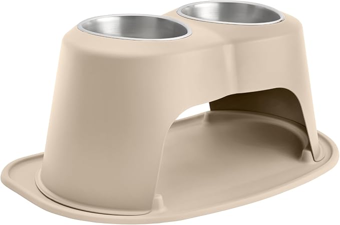WeatherTech Double High Pet Feeding System - Elevated Dog/Cat Bowls - 10 inch High Tan (DHC6410TNTN)