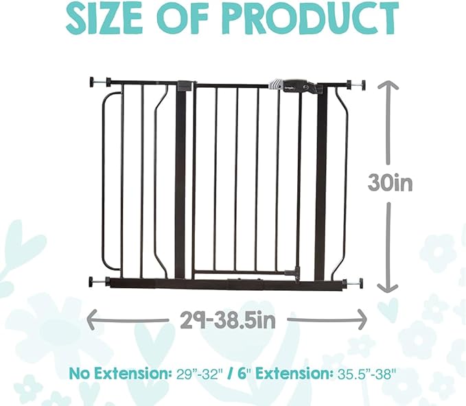 Regalo Safety 29-38.5" Baby Gate for Doorways & Bottom of Stairs, Pressure Mounted Baby Gate with Door for Babies, Toddlers & Pets, Tested & Safe for 30 Years, American Designed, American Owned, Black