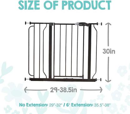 Regalo Safety 29-38.5" Baby Gate for Doorways & Bottom of Stairs, Pressure Mounted Baby Gate with Door for Babies, Toddlers & Pets, Tested & Safe for 30 Years, American Designed, American Owned, Black