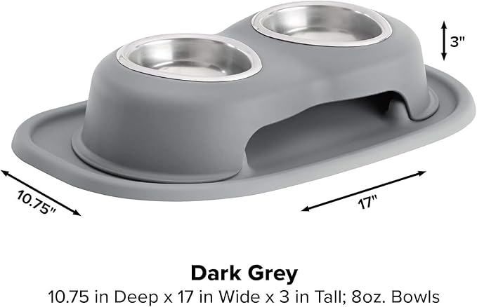 WeatherTech Double High Pet Feeding System - Elevated Dog/Cat Bowls 8oz Stainless Steel Bowls 3 inch High Light Grey (DHC0803LGLG)