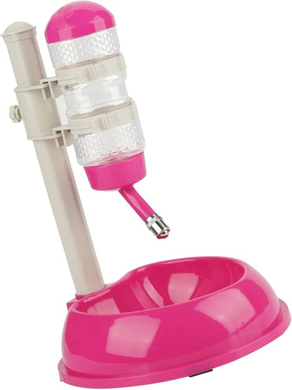 Adjustable Dog Bowl Feeder, Food Grade Plastic Pet Drinking Water Bottle and Food Dish Set with Adjustable Height, for Small Medium Large Dogs (Rose Red)