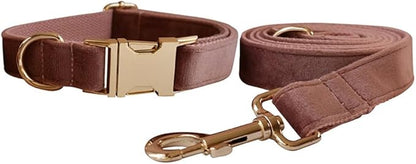 Love Dream Velvet Dog Collar and Leash Set, Soft & Comfy Adjustable Dog Leash and Collar with Heavy Duty Metal Buckle for Small Medium Large Dogs Training & Walking (Medium, Dark Pink)