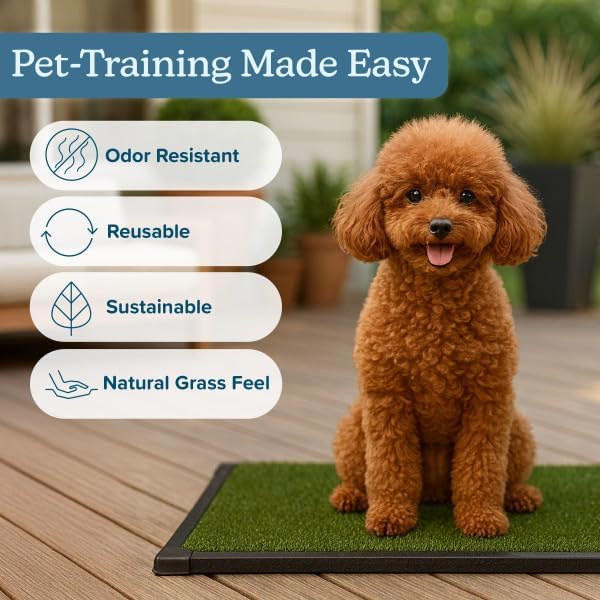 Artificial Grass Puppy Pad with Tray 16x20 inch | Reusable Indoor & Outdoor Dog Potty Training Mat System | Washable Fake Grass Pet Housebreaking Pad for Puppies & Small to Medium Dogs by PETMAKER