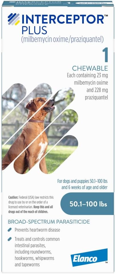 Interceptor Plus Prevention for Heartworm + 4 Other Worms for Dogs 50.1-100 lbs. | 1 Chew, 1-Month Supply