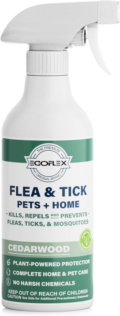 Flea Spray for Home & Pets - Flea and Tick Prevention for Dogs - Plant Based Repellent with Natural Essential Oils for Dog Flea Treatment Protection - Cedarwood Scent - 16 Fl Oz