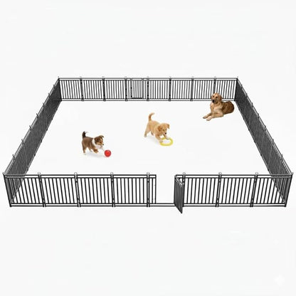 Dog Fence Outdoor Indoor, 47 Inches Height 32 Panels(4gates & 28panels) Dog Playpen for Large/Medium/Small Dogs Metal Dog Pen for Yard Camping and RV [Black-Silver]