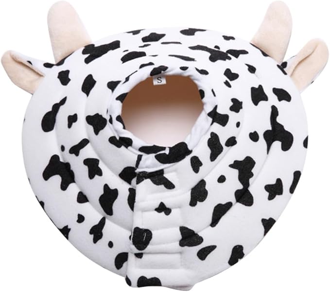 Soft Dog Cone for Small Dogs Flower Dog Cone Collar Adjustable Surgery Recovery Collar for Dogs Frog, Cow, Elephant Pet Cones foe Dogs (Cow, L)