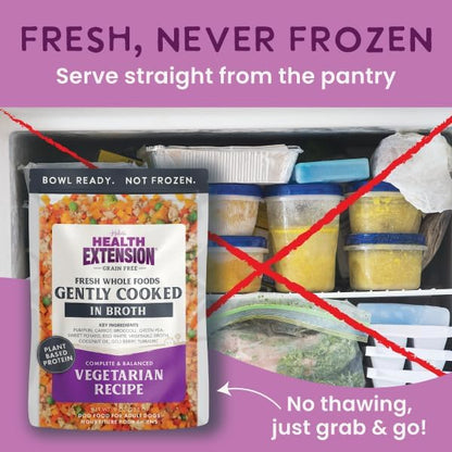 Health Extension Gently Cooked Grain-Free Vegetarian Formula Dog Food, Human-Grade & Shelf-Stable with Superfoods, Supports Digestion, Immunity, Skin & Coat, 3 oz Pouch (Pack of 10)