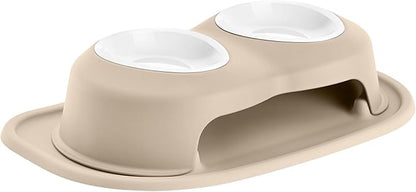 WeatherTech Double High Pet Feeding System w/Plastic Dog/Cat Bowls - 4" High Stand Tan (PDHC1604TNTN)