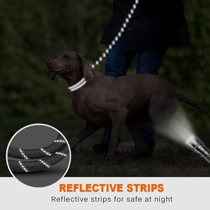 Taglory Rope Dog Leash 5 FT with Comfortable Padded Handle, Highly Reflective Threads Leash and Anti-Tangle Clip for Walking Medium Large Dogs, 1/2 inch, Grey