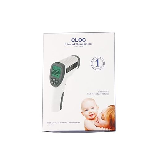 CLOC Non-Contact Infrared Thermometer SK-T008 - Both for Body and Object - Test Celsius & Fahrenheit - Battery Included - White.