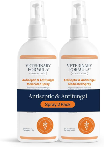 Veterinary Formula Clinical Care Antiseptic and Antifungal Spray for Dogs and Cats - Helps Alleviate Scaly, Greasy, or Red Skin and Supports Skin Prone to Odor Causing Buildup - Pack of 2, 8 oz Each