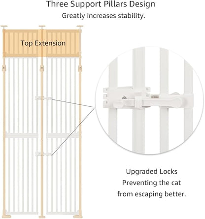 unipaws 86" High Extra Tall Cat Gate, Auto Closing and No Drilling Safety Gate for Doorway Hallway Stairs, Cat Dog Proof, Fit for 35"-38" Wide Opening, Indoor Use, White