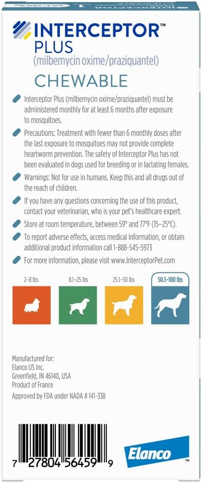 Interceptor Plus Prevention for Heartworm + 4 Other Worms for Dogs 50.1-100 lbs. | 1 Chew, 1-Month Supply