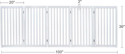 unipaws 36”H Free Standing Pet Gate for Dog and Cat, Tall Wooden Dog Gates for Doorway, Stairs, Doggy Room Divider, Foldable Pet Fence for The House, Expandable Doggy Barrier, Indoor Use, White