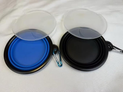Limpet Collapsible Bowls,Set of 2 Travel Water Bowls for Pets, Portable Pet Feeding Watering Dish for Walking Parking Traveling with 2 Carabiners. (Black+Black, Large)