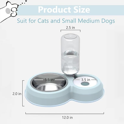 Dog Bowls, Puppy Cat Food and Water Bowl Set with Water Dispenser and Stainless Steel Bowl Non-Slip Mat, Detachable Gravity Pet Feeder and Waterer Set for Cats Dogs Puppy Rabbit (Blue)
