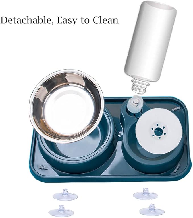 JiangYanus Double Dog Cat Bowls, Pet Water and Food Bowl Set with Automatic Water Dispenser Bottle Detachable Stainless Steel Bowl, Gravity Water Feeder Bowl No-Spill for Cats Dogs Puppy Kitten Rabbit