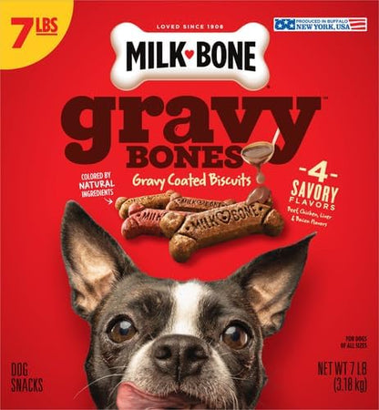 Milk-Bone Gravy Bones Dog Treats with 4 Savory Meat Flavors Coated in Gravy,7 Pound,(Pack of 2)