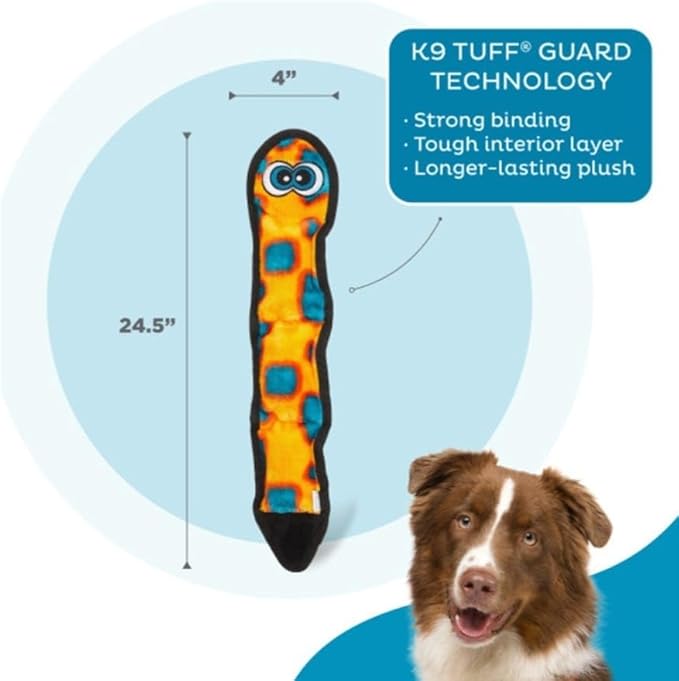 Outward Hound Durablez Large Snake Stuffing-Free Squeaky Plush Dog Toy for Puppies & Dogs - Interactive, Soft Yet Tough, No Mess, Jumbo Squeaker, Long-Lasting Play, 24.5 inch, Orange