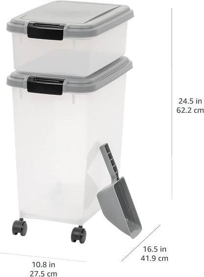 Amazon Basics 3-Piece Airtight Pet Food Storage Container Combo with Scoop, BPA Free, Removable Wheels, 33 QT + 12 QT