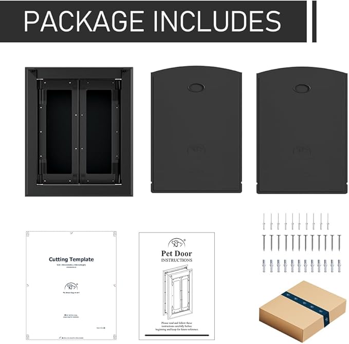 Aluminum French Extra Large Dog Door, Heavy-Duty with Strong Double Magnetic Flaps & Aluminum Telescoping Tunnel, for X-Large/Large Dogs Up to 200LBS - Black,