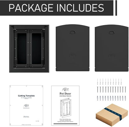 Aluminum French Extra Large Dog Door, Heavy-Duty with Strong Double Magnetic Flaps & Aluminum Telescoping Tunnel, for X-Large/Large Dogs Up to 200LBS - Black,