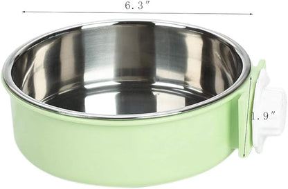 Pet Hanging Bowl 2-in-1 Removable Stainless Steel Food Hanging Bowl for Puppy/Cat, Andiker Pet Bowl Hanging Cage Large Water Food Feeder for Dogs Cats (Large, Green)