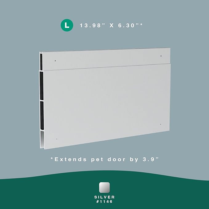 Hakuna Pets Patio Pet Door 3.9” Height Extension, Fits Screen Insert Panel for Large Doors, Silver