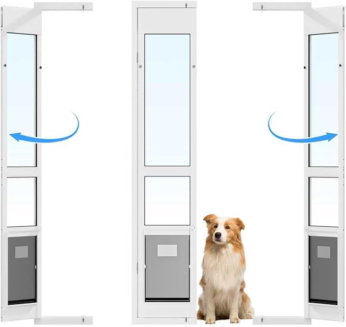 Dog Door for Sliding Glass Door with Magnetic Flat, Installed on Either Left or Right Side，Sliding Door Pet Doggie Door Insert with Lock, Adjustable Height No-Cut Required Doggy Door