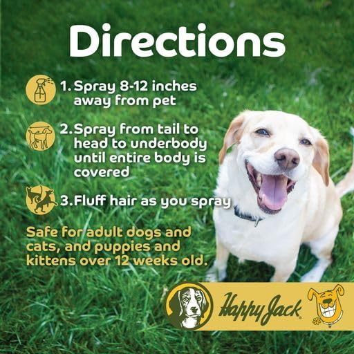 Happy Jack DD-33 (EPARN 2781-41) Flea and Tick Spray for Dog and Cat, Flea Treatment & Control, Water-Based Formula Kills Fleas & Ticks Effectively Yet Gentle on Skin & Hair, 16 oz
