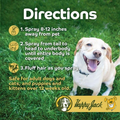 Happy Jack DD-33 (EPARN 2781-41) Flea and Tick Spray for Dog and Cat, Flea Treatment & Control, Water-Based Formula Kills Fleas & Ticks Effectively Yet Gentle on Skin & Hair, 16 oz