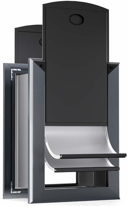 FreeStanding Doggy Door for Wall, Doggie Door with Aluminum Frame, Telescoping Tunnel, Magnetic Flap Design and Two Sliding Lock Panels,Medium,Gray.