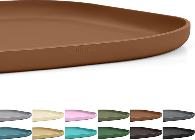SMILOOL Small Silicone Pet Food Mat with Raised Edge for Food and Water Bowl, Square Dog Feeding Mats, Cat Food Trays for Floor Waterproof, Rubber Tray for Dogs and Cats, 12 x 12 x 0.7 Brown