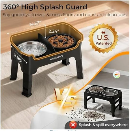 URPOWER 3-in-1 Elevated Dog Bowls - Mess Proof 4 Height Adjustable Raised Stand with 2 Stainless Steel Food Bowls for Small, Medium Dogs
