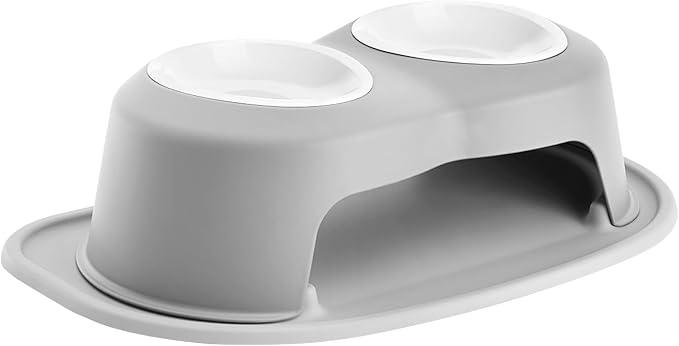 WeatherTech Double High Pet Feeding System w/Plastic Dog/Cat Bowls - 6" High Stand Light Grey (PDHC3206LGLG)