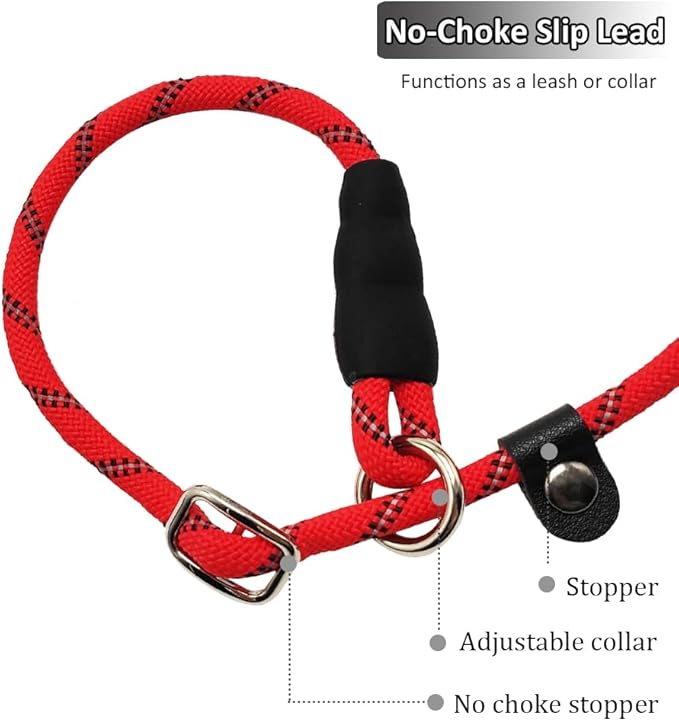 Reflective Long Slip Lead Dog Leash Anti-Choking 12 FT/20 FT/30 FT/50 FT Rope Training Leash for Medium Dogs Small Puppy Pets (12ft, red)