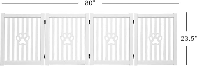 4 Panel Dog Gate - White - Foldable Wooden Freestanding Pet Gate, 80" L x 23.6" H, for Doorways, Halls & Stairs, 360 Degree Rotated Hinges