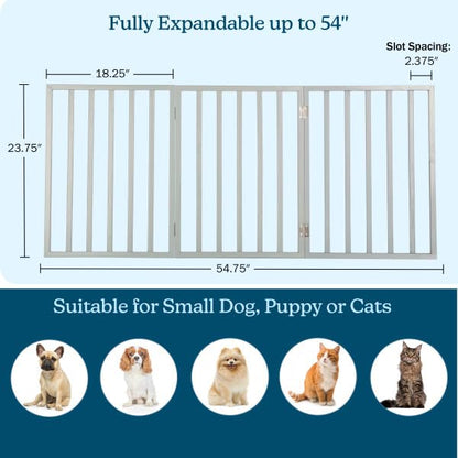 Indoor Pet Gate - 3-Panel Folding Dog Gate for Stairs or Doorways - 54x24-Inch Freestanding Pet Fence for Cats and Dogs by PETMAKER (Gray)
