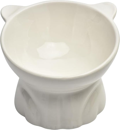 Elevated Cat Food Bowl,9 Oz Ceramic Raised and Tilted Water Bowl,Anti Vomiting and Protect Pets Spines Dishes for Fat Faced Cat, Indoor Cats,Kitten,Small Dog (White)