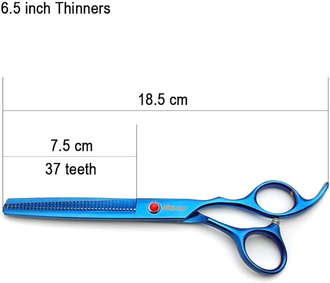 KINGSTAR 7.0in Titanium Blue Professional Pet Grooming Scissors Set,Straight & Thinning & Curved Scissors 4pcs Set for Dog Grooming,(Blue)