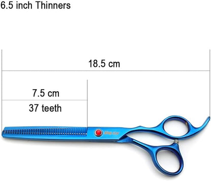 KINGSTAR 7.0in Titanium Blue Professional Pet Grooming Scissors Set,Straight & Thinning & Curved Scissors 4pcs Set for Dog Grooming,(Blue)