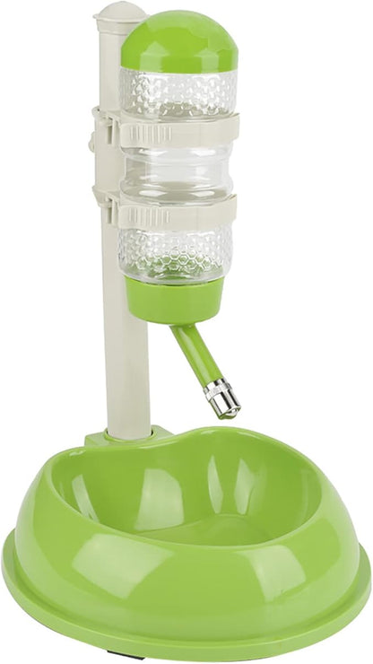Adjustable Dog Bowl Feeder, Food Grade Plastic Pet Drinking Water Bottle and Food Dish Set with Adjustable Height, for Small Medium Large Dogs (Green)