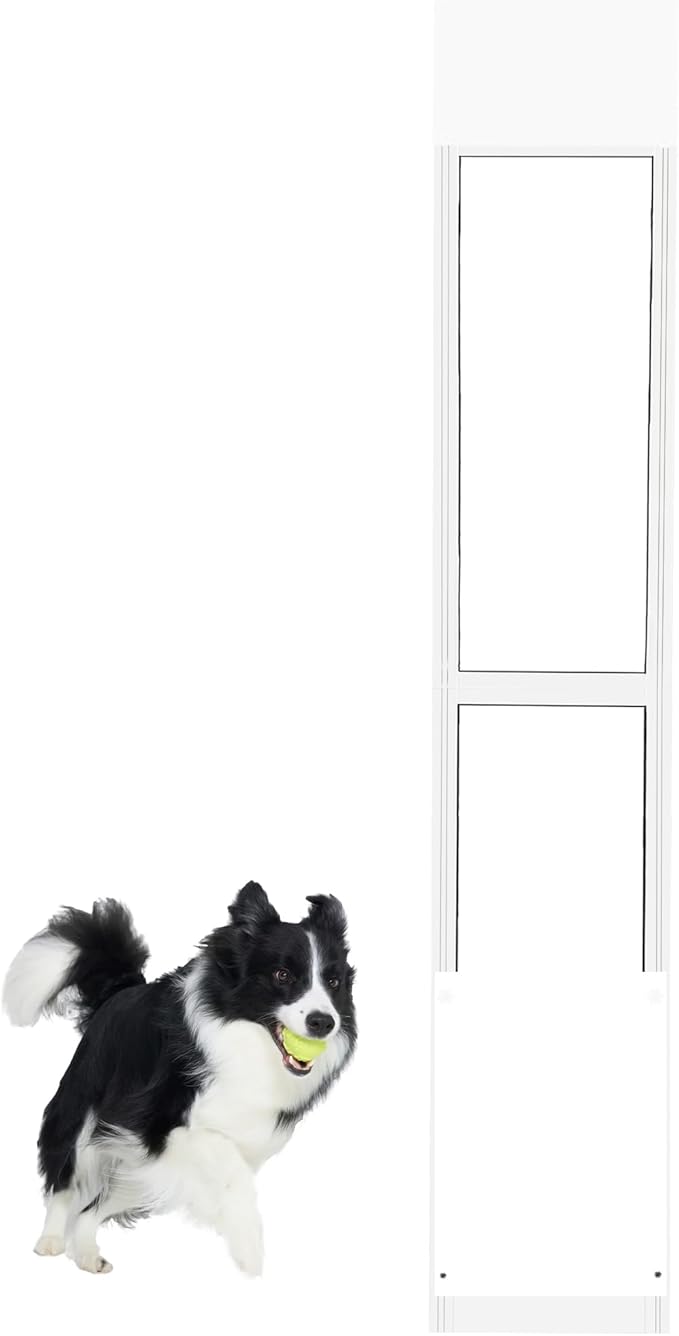 Large Sliding Glass Dog Door Adjustable Height 92.9" to 96.4" Panel with Rotating Screws Suitable for Raised Sliding Glass Door Ideal for Pet Owners
