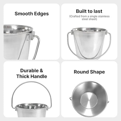 Half Gallon Heavy Duty Stainless Steel Bucket - Rust-Resistant Metal Bucket for Feeding & Watering Pets, Livestock & Cleaning - Perfect for Crates, Kennels, Cages & Hang on Fences - 2 Quart