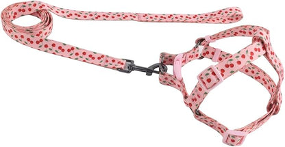 Harness and Leash Set, Floral Pattern, 5ft Matching Leash, No Pull, Easy Wear for Medium Dogs.(M, Pink Cherry)