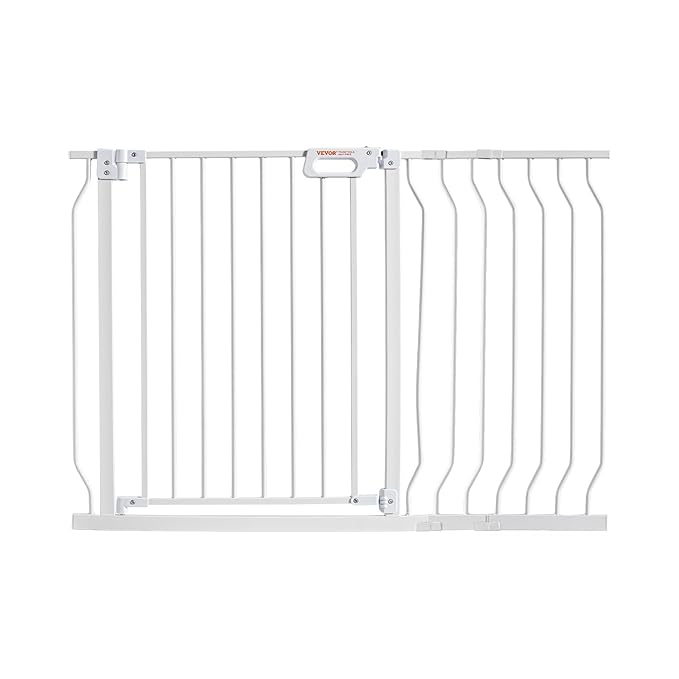 VEVOR 29.5-46" Extra Wide Baby Gate for Stairs, Auto Close Dog Gate for The House, Easy Install Pressure Mounted Pet Gates for Doorways, Easy Walk Thru Wide Safety Gate for Dog, White