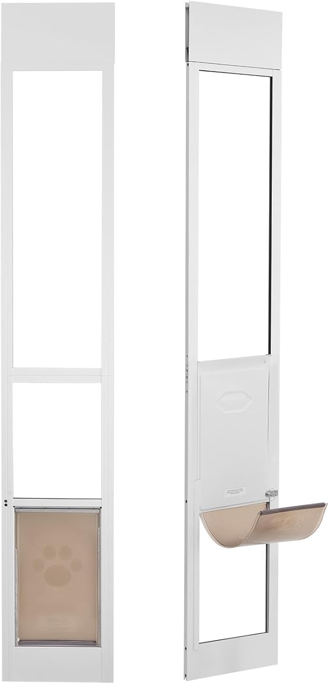 VEVOR Dog Door for Sliding Glass Door, 75 7/8"-80 11/16" Adjustable Height Doggy Door for Sliding Doors, Aluminum Frame Tempered Glass Pet Door with Hinge Structure Flap and Lock for Large-Sized Dogs